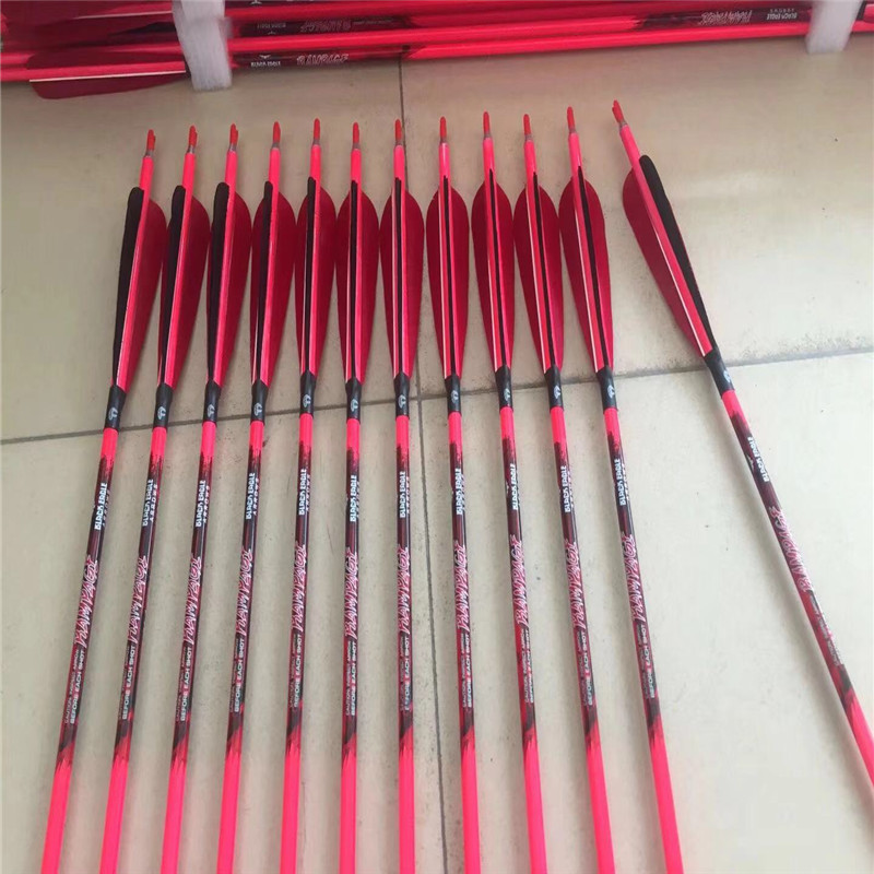 carbon archery bow  carbon arrow shaft  crossbow arrow straightness 0.001 spine 300 with real feather